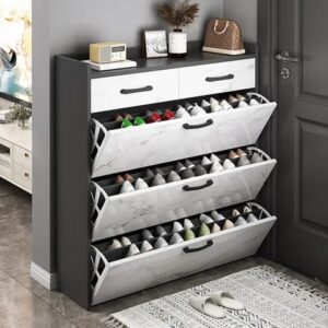 Bucket flip shoe rack with double layered storage – modern shoe cabinet