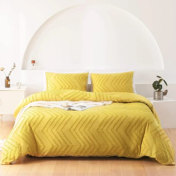 10`1 Luxury Tufted Wave Design Duvet Cover Set 7x8 – Soft Microfiber Bedding Set with 2 Pillowcases