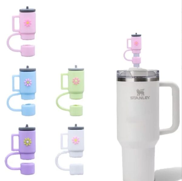 1`1 Stanley Mug Straw Topper – 3D Food Grade Silicone Straw Cover Cap Splash-Proof Reusable Straw Protector