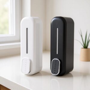 Wall Mounted Manual Press Soap Dispenser – Bathroom Shampoo, Soap & Shower Gel Dispenser (Black & White)