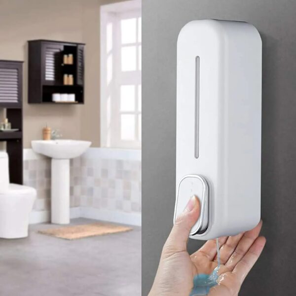 15`3 Wall Mounted Manual Press Soap Dispenser – Bathroom Shampoo, Soap & Shower Gel Dispenser (Black & White)