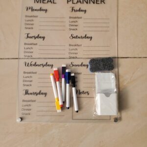Fridge Magnetic Meal Planner Board 30x40cm – Weekly Meal Planner with 6 Pens, Pen Holder & Eraser