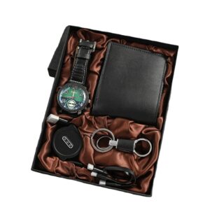 2 Moongrass Men Gift Set – Quartz Watch, Wallet, Key Holder & Multi Charging Cable Gift Box for Men