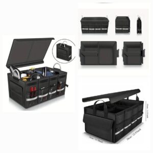 2 Premium Heavy Duty Car Boot Organizer with Lid, Removable Partitions & Aluminium Handle – Foldable Storage Box for Cars