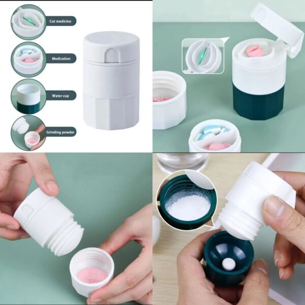 4-in-1 Pill Cutter – Multifunctional Pill Grinder, Divider & Storage Box (White & White-Green)
