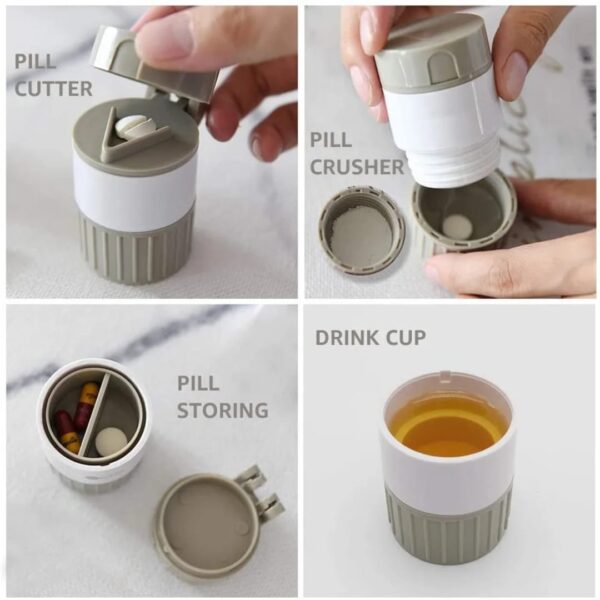 4-in-1 Pill Cutter – Multifunctional Pill Grinder, Divider & Storage Box (White & White-Green)