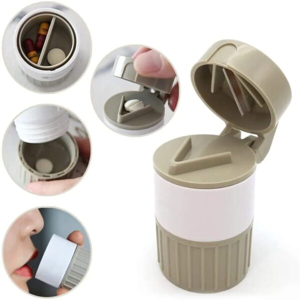 4-in-1 Pill Cutter – Multifunctional Pill Grinder, Divider & Storage Box (White & White-Green)