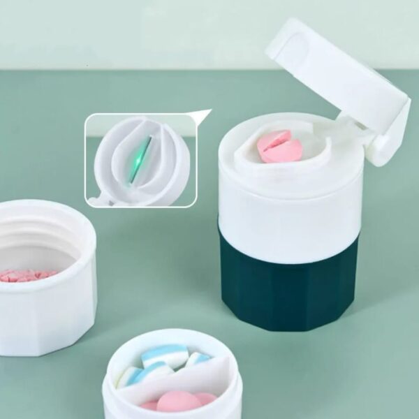 4-in-1 Pill Cutter – Multifunctional Pill Grinder, Divider & Storage Box (White & White-Green)
