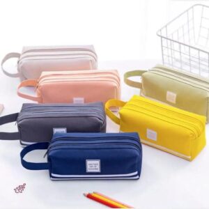 Double Layer Pencil Pouch – Large Capacity Canvas Pencil Case for School & Office Stationery Storage