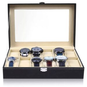 12 Slots Watch Organizer Storage Box – Dustproof Watch Display & Storage Case for 12 Watches