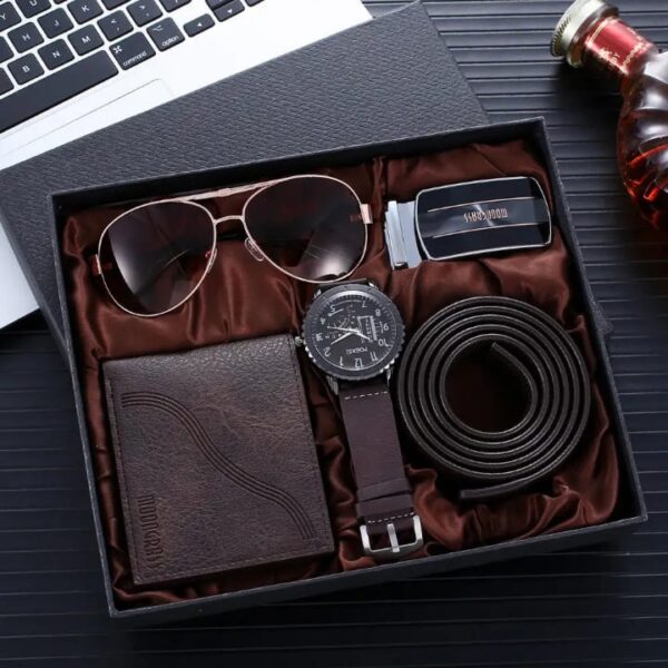 3 Moongrass Men Gift Set – Classic Watch, Belt, Wallet & Sunglasses Luxury Gift Box for Men