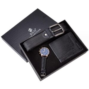 5 Jesou 3-Piece Men Gift Set – Stylish Watch, Belt & Wallet Gift Box for Men