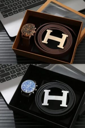 Men's Watch and Wallet Gift Set – Stylish Watch & Premium Wallet Gift Box (Black & Brown)