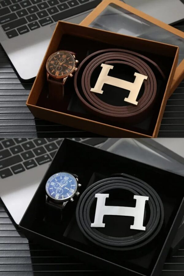 6 Men's Watch and Wallet Gift Set – Stylish Watch & Premium Wallet Gift Box (Black & Brown)