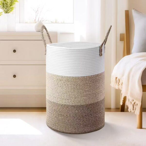8 Big Size Cotton Rope Storage Basket with Handles – Decorative Woven Organizer for Toys, Towels & Living Room Storage