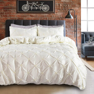 3-Piece Pinch Pleat Cross Pintuck Duvet Cover Set 6x6/6x7 – Luxury Soft Elegant Bedding Set with 2 Pillowcases
