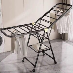 Movable Foldable Laundry Drying Rack with Wheels – Portable Multi-Purpose Clothes Drying Stand for Indoor & Outdoor Use