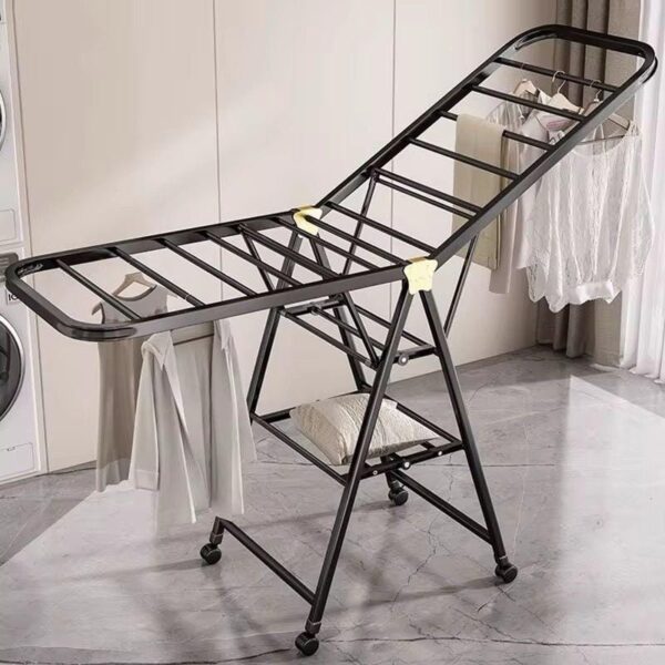 Movable Foldable Laundry Drying Rack with Wheels – Portable Multi-Purpose Clothes Drying Stand for Indoor & Outdoor Use