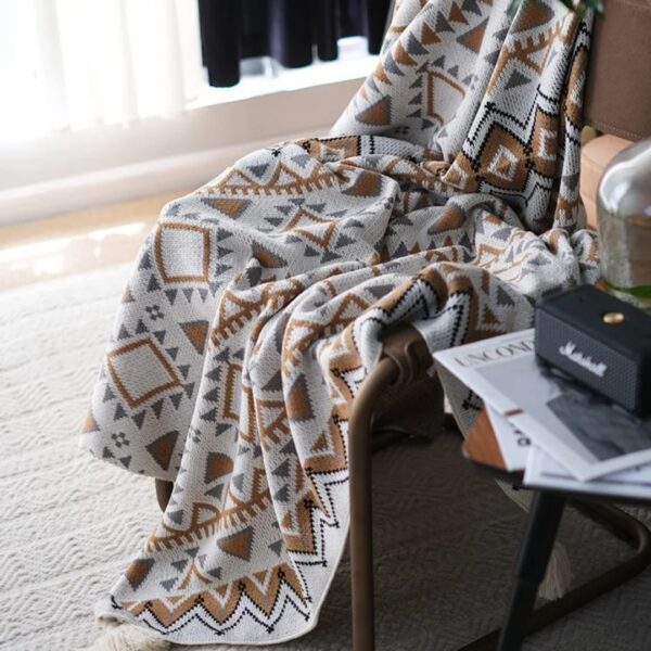 12`1 Nordic Bohemian Knitted Throw Blanket with Tassels – Cozy Decorative Sofa & Bed Throw (180 × 130cm)