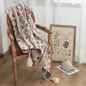Nordic Bohemian Knitted Throw Blanket with Tassels – Cozy Decorative Sofa & Bed Throw (180 × 130cm)