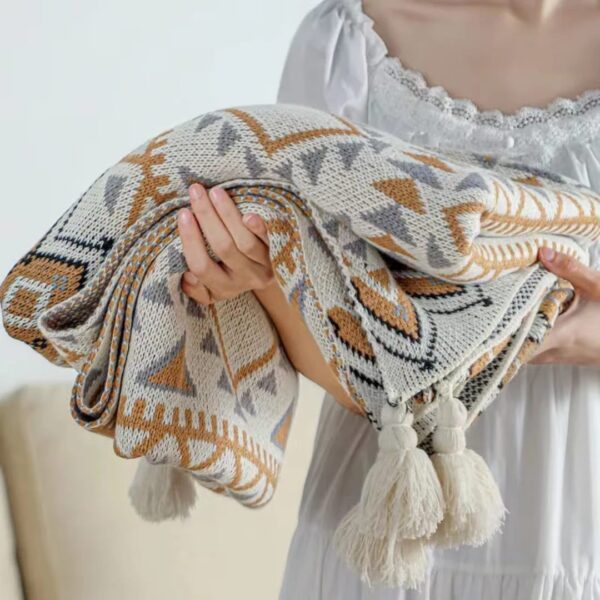 12`3 Nordic Bohemian Knitted Throw Blanket with Tassels – Cozy Decorative Sofa & Bed Throw (180 × 130cm)