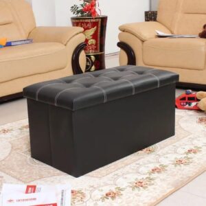Ottoman Storage Box with Waterproof Base – Large Leather Storage Bench for Clothes, Bedding & Toys