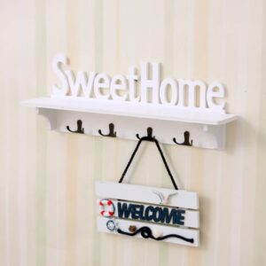 Sweet Home Wooden Key Holder Stand with Metallic Hooks – Decorative Wall Mounted Key Organizer