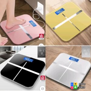 Smart Digital Electronic Body Weighing Scale with LCD Display & Tape Measure – USB Rechargeable Bathroom Weight Scale