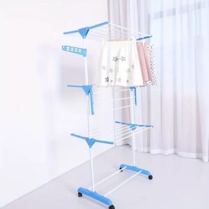 Portable Movable Clothes Drying Rack – Easy to Assemble Laundry Drying Stand with Plastic & Iron Frame