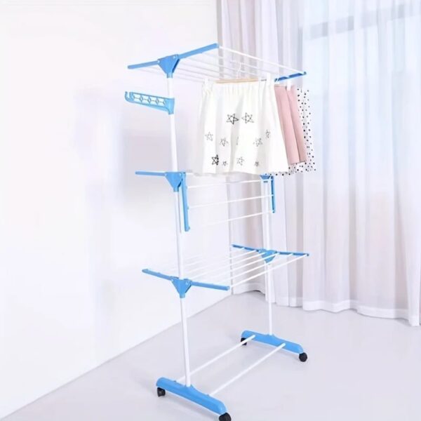 5 Portable Movable Clothes Drying Rack – Easy to Assemble Laundry Drying Stand with Plastic & Iron Frame