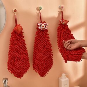 Red Chenille Hand Towels – Super Soft Quick-Drying Microfiber Kitchen & Bathroom Towel Ball
