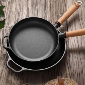 Thickened Cast Iron Frying Pan with Bamboo Lid – Heavy Duty Non-Stick Pan for Frying, Chapati & Everyday Cooking