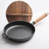 8`2 Thickened Cast Iron Frying Pan with Bamboo Lid – Heavy Duty Non-Stick Pan for Frying, Chapati & Everyday Cooking